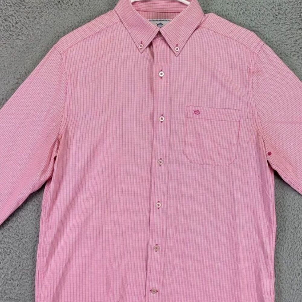 Southern Tide Shirt Adult Small Pink White Plaid Intercoastal Button Down Mens